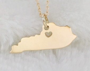 State of Kentucky Necklace Gold,Kentucky State Necklace,Kentucky KY State Charm Necklace,Kentucky Pendant Necklace With A Heart