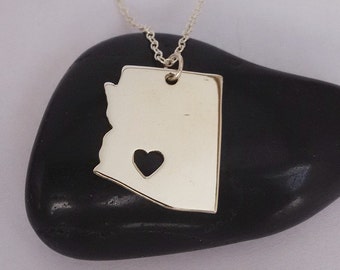 Silver  Arizona State Necklace,AZ State Charm ,AZ State Shaped Pendant,Arizona State Necklace With A Heart