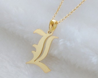 Gold Old English Necklace,Old English Letter Necklace, Single Initial Old English Pendant Necklace,Old English Font Charm Necklace