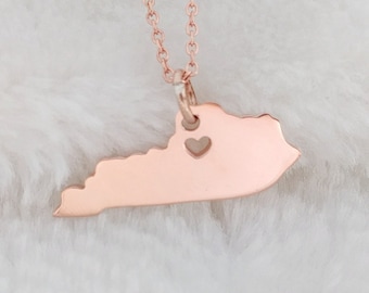 Kentucky Necklace Rose Gold,Kentucky State Necklace,Kentucky KY State Charm Necklace,Kentucky Pendant Necklace With A Heart