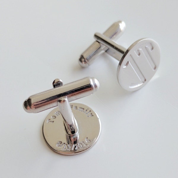 Double Sides Engraved Cufflinks,Two Sides Engraving Cufflinks for Groom,Groomsmen Cuff links,Wedding Monogram CuffLinks,Wedding Cuff links