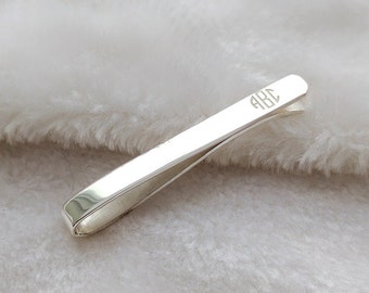 Clip de corbata personalizado para novios, Monograma Tie Bar Clip Silver, Clip de corbata de boda personalizado para novio, Clip de corbata grabado, Barra de corbata personalizada, Mejor hombre