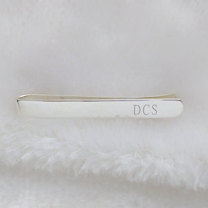 Personalized Tie Clip,Personalized Monogram Tie Clip for Groom,Groomsmen Tie Clip,Engraved Tie Bar Clip,Silver Tie Clip,Wedding Tie Clip image 1