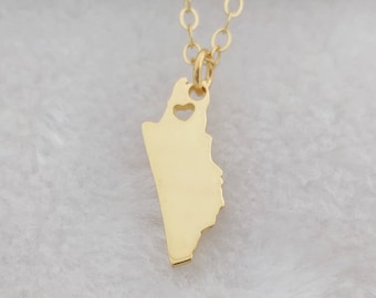 Belize Naszyjnik, Belize Biżuteria, Any Country Naszyjnik, Złoty Belize Naszyjnik w Kształcie, Belize Charm Naszyjnik, Belize Prezent Ślubny, Belize Wisiorek