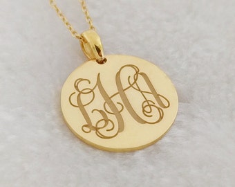 Gold Monogram Circle Disc Necklace,Monogram Initials necklace,Gold Disk Necklace,Custom Disc Jewelry,Monogram Tag Necklace,Gold Initials