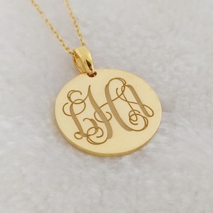 Gold Monogram Circle Disc Necklace,Monogram Initials necklace,Gold Disk Necklace,Custom Disc Jewelry,Monogram Tag Necklace,Gold Initials