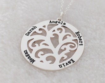 Mother's Day Gift,Family Tree Name Necklace,Family Tree Necklace,Tree of Life Necklace,Personalized Silver Tree Necklace For Mom