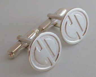 Custom Groomsmen Cufflinks,Silver Monogram Cufflinks,Personalized Wedding Cufflinks for Groom,Engraved Cufflinks,Monogrammed Cufflinks