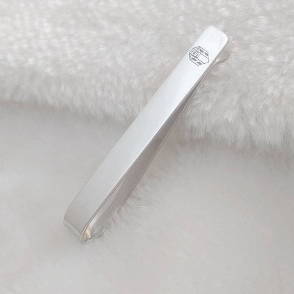 Personalized Logo Tie Clip, Company Logo Tie Bar Clip Silver, Custom Wedding Logo Tie Clip, Engraved Tie Clip, Symbol Tie Bar Personalized