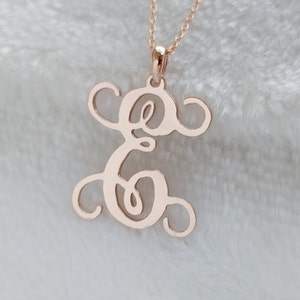Rose gold One Letter Necklace,Personalized Monogram Necklace,Single Initial  Necklace,Swirly Initial Necklace,Custom Any Initial Jewelry