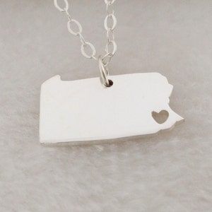 Silver Pennsylvania State Necklace,Penn Necklace,PA State Necklace with A Heart,Pennsylvania State Love Necklace,Custom Pennsylvania Jewelry