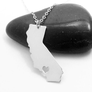 California State Necklace Silver,CA State Jewelry ,California State Shaped Pendant,California State Necklace With A Heart