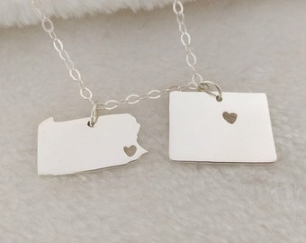 Best Friend Long Distance Necklace,Two States Necklace,Any two state or Country Necklace,Best Friend Birthday Gift,Best Friendship Necklace