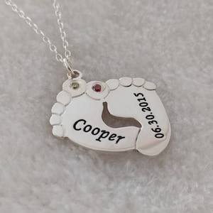 Engraved Baby Footprint Necklace, Mothers Day Personalized, Baby Feet Necklace with Birthstone,Personalized Silver Baby Necklace For Mom