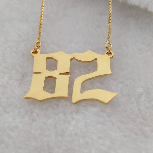 Old English Number Necklace,Old English Letter Necklace,Old English Date Necklace,Old English Font Necklace,Personalized Any Name Necklace