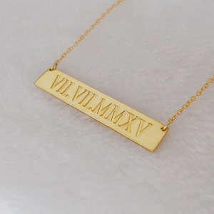 Roman Numeral Bar Necklace,Roman Numeral Necklace,Gold Bar Necklace,Wedding Date Bar Necklace,Personalized Bar Necklace,Gold Bar Pendant
