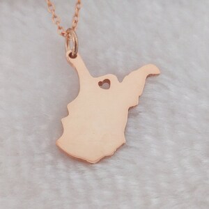 WV State Necklace Rose Gold,West Virginia State Necklace,West Virginia State Shaped Pendant,West Virginia State Heart Necklace