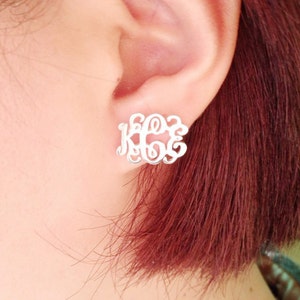 Monogram Earrings Studs,Sterling Silver Initials Earrings,Name Stud Earrings,Monogrammed Gifts,0.6 inch Letter Initial Earrings,
