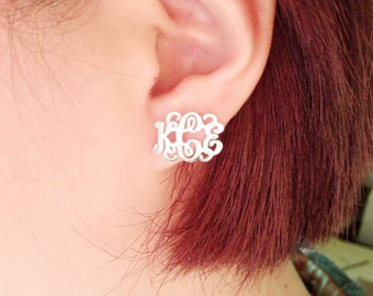 Monogram Earrings Studs,Sterling Silver Initials Earrings,Name Stud Earrings,Monogrammed Gifts,0.6 inch Letter Initial Earrings,