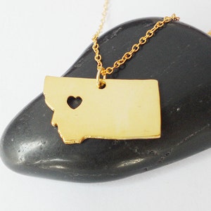Montana State Necklace Gold,Montana Charm State Necklace, MT State Pendant Jewelry,Montana Necklace With A Heart