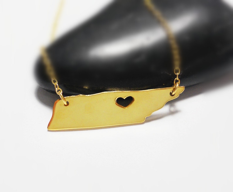 Silver Tennessee Necklace,TN State Shaped Necklace,Tennessee State Charm Necklace,Tennessee Necklace With A Heart