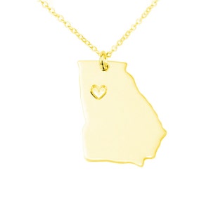 Georgia State Necklace Gold,GA State Charm Jewelry ,Georgia State Shaped Necklace,Georgia State Necklace With A Heart