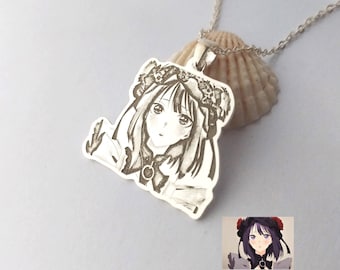 Custom Photo Necklace, Silver Engraved Image Necklace, Personalized Picture Necaklce, Personalized Portrait Necklace, Anime Necklace