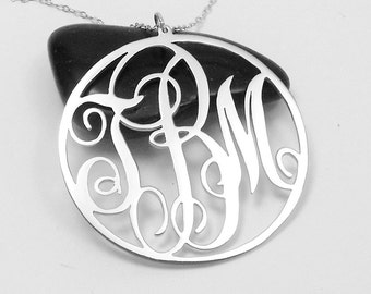 1 inch Silver Monogram Necklace,Small Initial Monogram Necklace, Custom Name Necklace, Personalized Script Necklace,Circle Initial Necklace