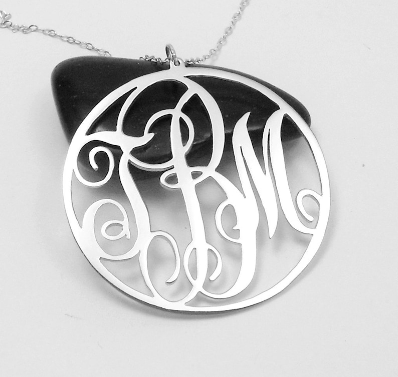Custom Name Necklace 1 inch Silver Monogram Necklace,Small Initial Monogram Necklace Personalized Script Necklace,Circle Initial Necklace