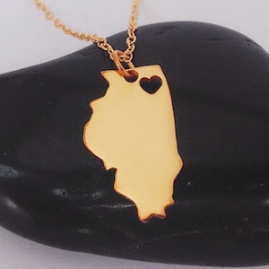 Custom Illinois Necklace Rose Gold,IL State Shaped Necklace,Illinois State Charm Necklace,Illinois Necklace With A Heart