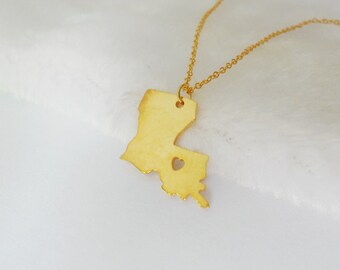 Louisiana Necklace,Louisiana State Necklace Gold,Louisiana Charm State Necklace, LA State Pendant Jewelry,Louisiana Necklace With A Heart