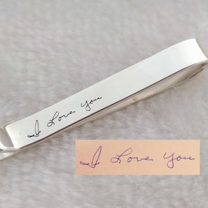 Custom Handwriting Tie Clip, Tie Clip for Groom, Memorial Signature Tie Bar, Handwritten Hidden Message Tie Clip,Handwritten Tie Tack