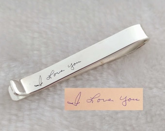 Custom Handwriting Tie Clip, Tie Clip for Groom, Memorial Signature Tie Bar, Handwritten Hidden Message Tie Clip,Handwritten Tie Tack