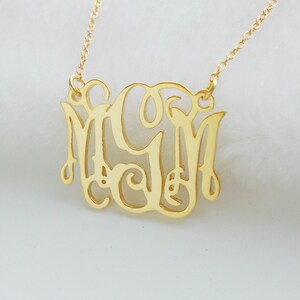 2&quot; Gold Monogram Necklace,Custom Cut Out Monogram Initials Necklace,3 Initial Monogram Necklace,Monogrammed Gift,Bridesmaid Gift