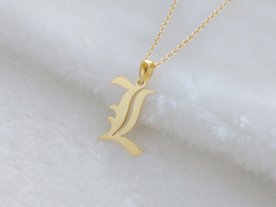 Gold Old English Necklace,old English Letter Necklace, Single Initial Old English Pendant