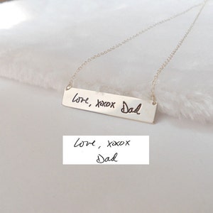Mothers Day gift for Grandma,Custom Handwritten Bar Necklace,Silver Signature Bar Necklace,Personalized Handwriting Necklace,XOXO