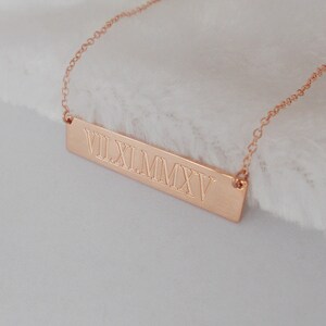 Roman Numeral Bar Necklace,Rose Gold Bar Necklace,Wedding Date Bar Necklace,Personalized Bar Necklace,Gold Bar Jewelry,Celebrity Inpired