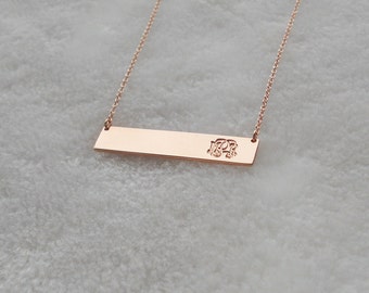 Monogram Bar Necklace Rose Gold, Monogram Initial Bar Necklace,Name Bar Necklace,Personalized Nameplate Bar Necklace,Rose Gold Bar Jewelry