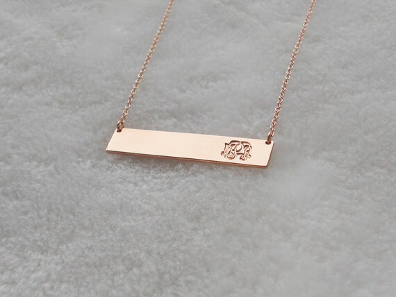 Monogram Bar Necklace Rose Gold 