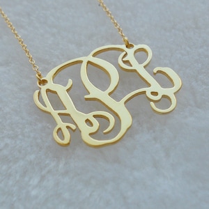 1.5 inch Monogram Necklace,Personalized Gold Initials Necklace,Cut out Monogram Jewelry,Custom Monogram Pendant,Christmas Gift,Gift for Her