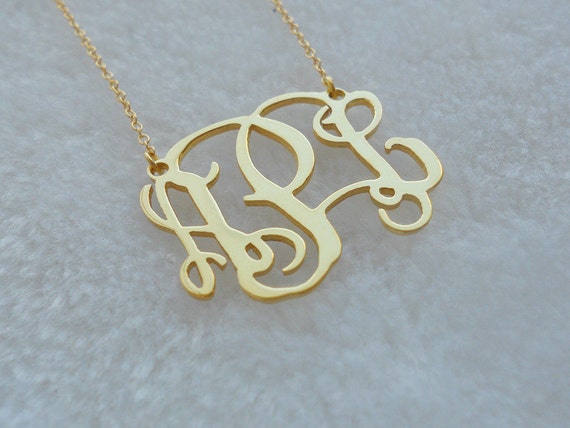 Gold Monogram Necklace 1.5 Inch 18k Gold Plated Initial 