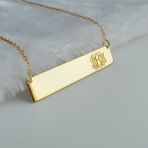 Gold Monogram Bar Necklace,Initial Bar Necklace,Gold Name Bar Necklace,Personalized Horizontal Bar Necklace,Silver Bar Jewelry