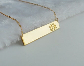 Gold Monogram Bar Necklace,Initial Bar Necklace,Gold Name Bar Necklace,Personalized Horizontal Bar Necklace,Silver Bar Jewelry