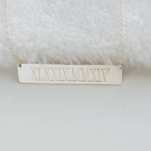 Roman Numerals Bar Necklace,Silver Bar Necklace,Wedding Date Bar Necklace,Personalized Bar Necklace,Silver Bar Jewelry,Celebrity Inpired