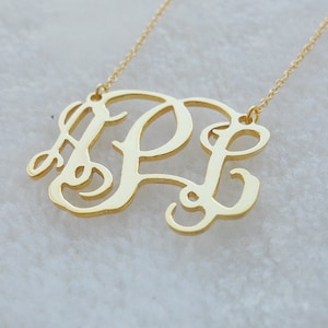 Personalized Initials Necklace,Gold Monogram Necklace 1.25 inch,Cut out Monogram Jewelry,Custom Monogram Gift,Christmas Gift,Gift for Her