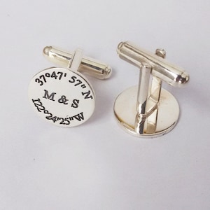 Engraved Coordinates Cufflinks for Groom,Latitude longitude Wedding Cufflinks,Personalized Initials and Date Cufflinks