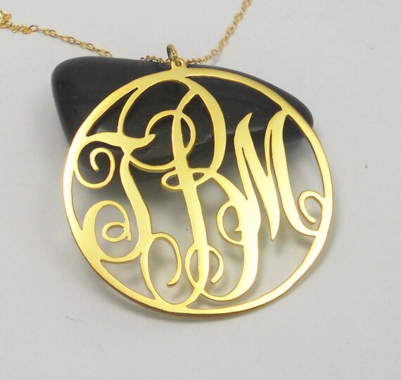 1.25 Inch Monogram Necklace Gold Circle Initial Necklace initial