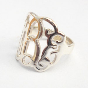 Sterling Silver Monogram Ring,Monogram Initial Ring,Personalized 3 Initial Ring,Womens Monogram Ring,Cut Out Initial Ring