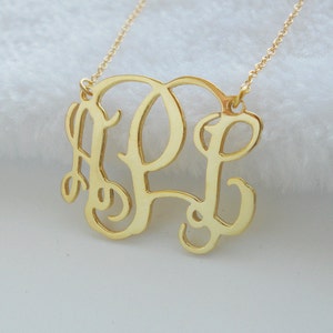 Gold Monogram Necklace 1 inch,Personalized Initial Necklace,Cut out Monogram Necklace,Custom Monogrammed Gift,Bridesmaid Gift,Christmas Gift