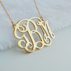 Personalized Gold Monogram Necklace,Custom Monogram Initials Necklace,3 Initial Monogram Necklace,1.75 inch Monogrammed Gift,Bridesmaid Gift